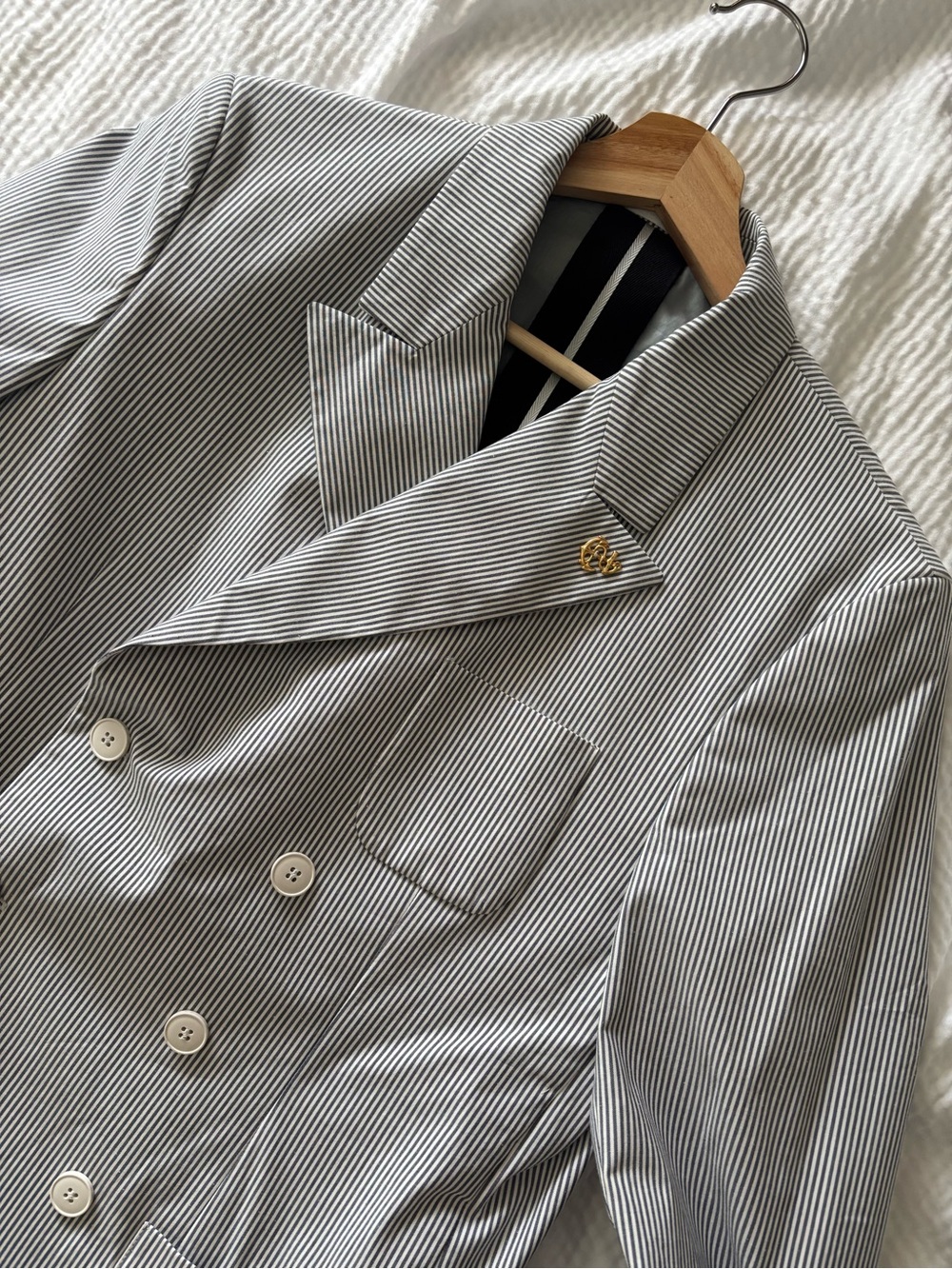Mauro Grifoni Lightweight Cotton Blend Double Breasted Striped Nautical Blazer - Picture 5 of 13